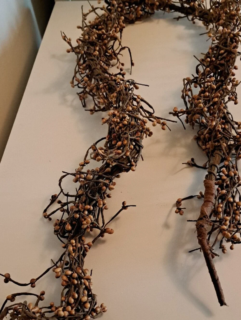 Neutral Brown Berry Vine Faux Floral Accent